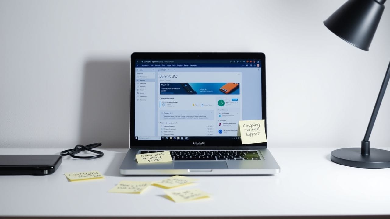 Een modern kantoor met een laptop die Microsoft Dynamics 365 laat zien. Een modern kantoor met een laptop die Microsoft Dynamics 365 laat zien.