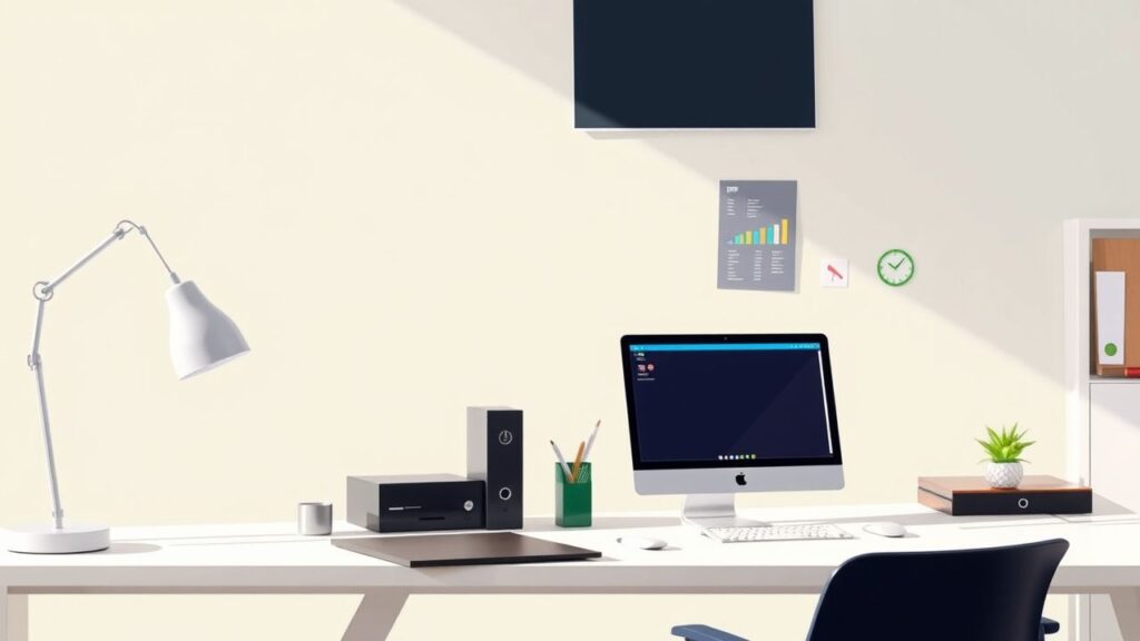 Een opgeruimd bureau met computerschermen toont efficiëntie van ERP professionals.