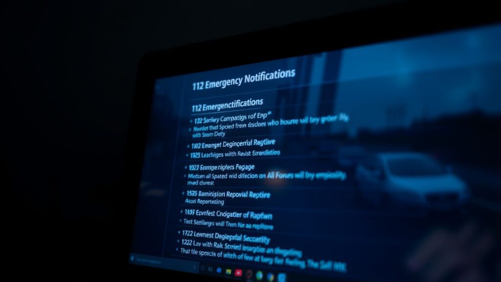 Een computer toont recente 112-noodsituaties in de stad Erp.