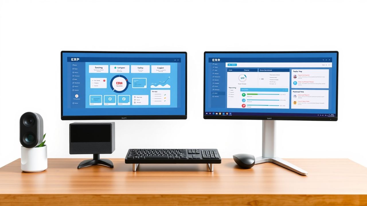 Een modern kantoorbureaus met ERP en CRM systemen. Een modern kantoorbureaus met ERP en CRM systemen.