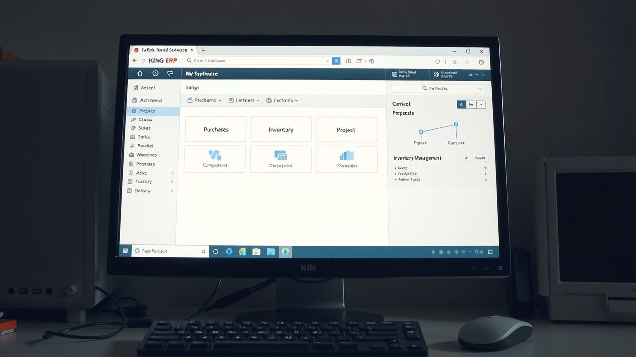 Een oude computer met King ERP-software en diverse modules. Een oude computer met King ERP-software en diverse modules.