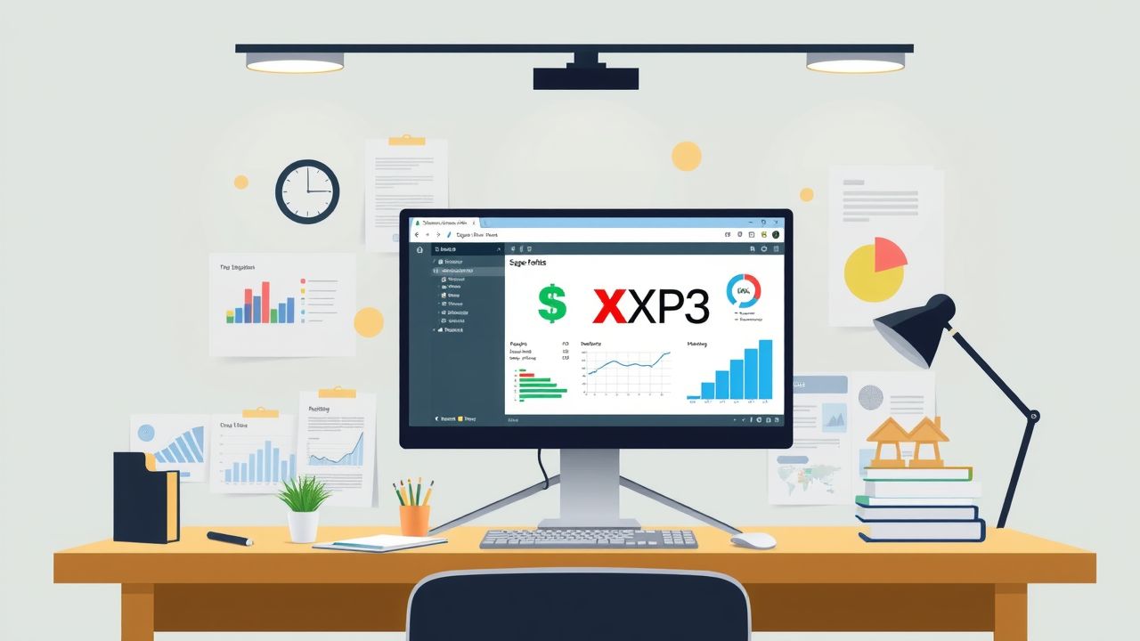 Een kantooromgeving met een computer die de Sage X3 ERP software interface weergeeft, omringd door grafieken en rapporten. Een kantooromgeving met een computer die de Sage X3 ERP software interface weergeeft, omringd door grafieken en rapporten.